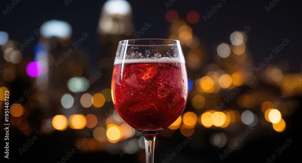 Obraz premium Lively glass of grape juice enhanced by colorful city lights for happy gathering