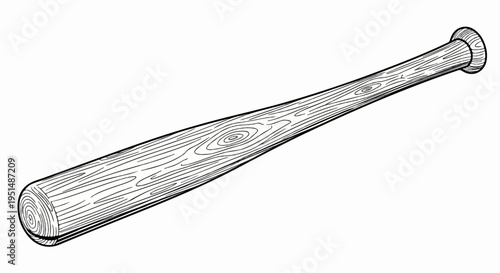 A black and white illustration of a wooden baseball bat