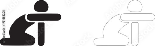 Man kneeling with his right hand extended forward. Vector icon.