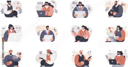 Diverse individuals engaged with technology and lifestyle elements