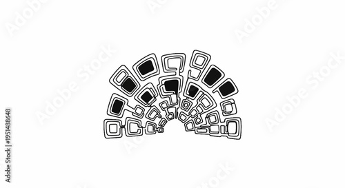 Abstract circular pattern of interconnected squares and shapes