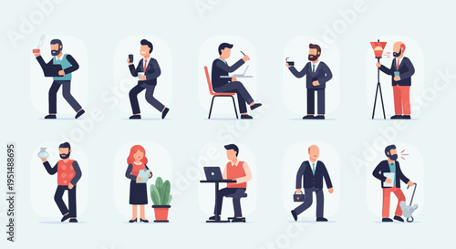 Business people in various professional settings and activities