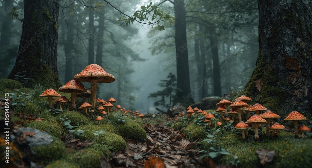 Obraz premium Fantasy mushroom forest digital background art for video game scenes