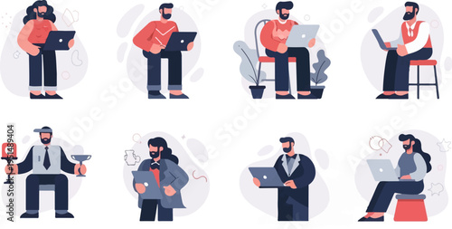 Diverse individuals engaged in computer work and presenting awards