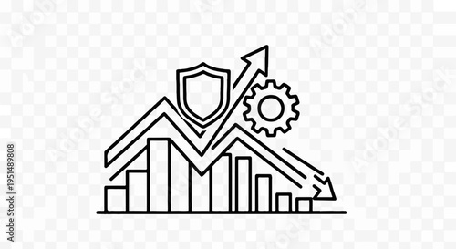 Business growth chart with security shield and gears symbol