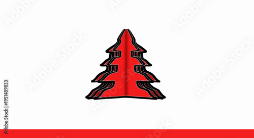 Stylized red pine tree with layered outline on white backdrop