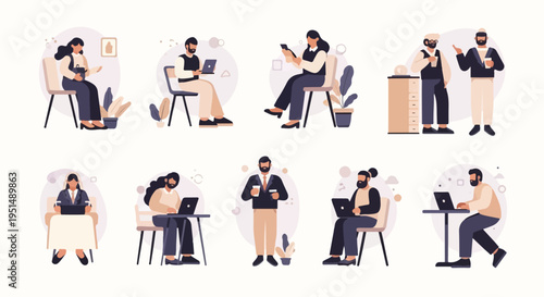 Diverse people working and relaxing with technology and plants indoors