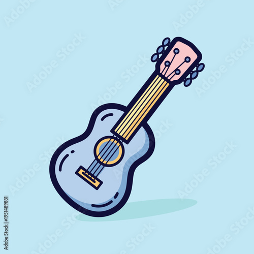 A simple and clean vector illustration of a ukulele with a minimal design style on a soft blue background. Perfect for music-related projects, posters, educational content, and creative designs.