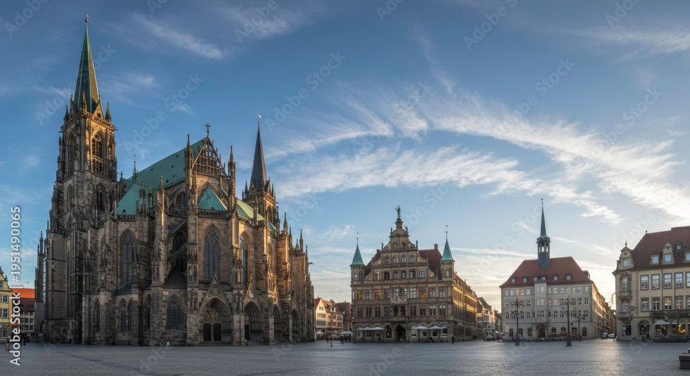 Fototapeta premium Majestic cathedral standing tall amidst surrounding buildings under a serene blue sky