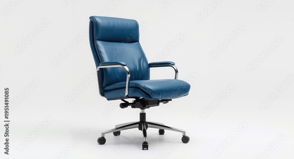 Fototapeta premium Blue leather office chair with adjustable height on white background