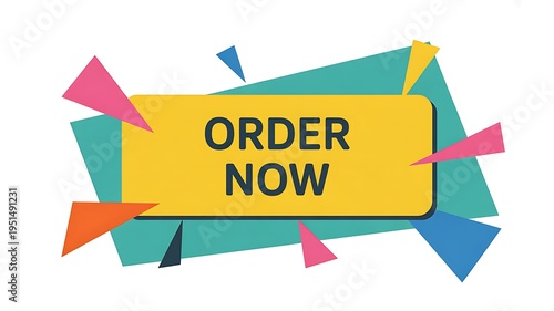 Order now button with colorful geometric shapes
