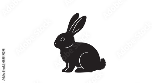 A black silhouette of a rabbit sitting on the ground