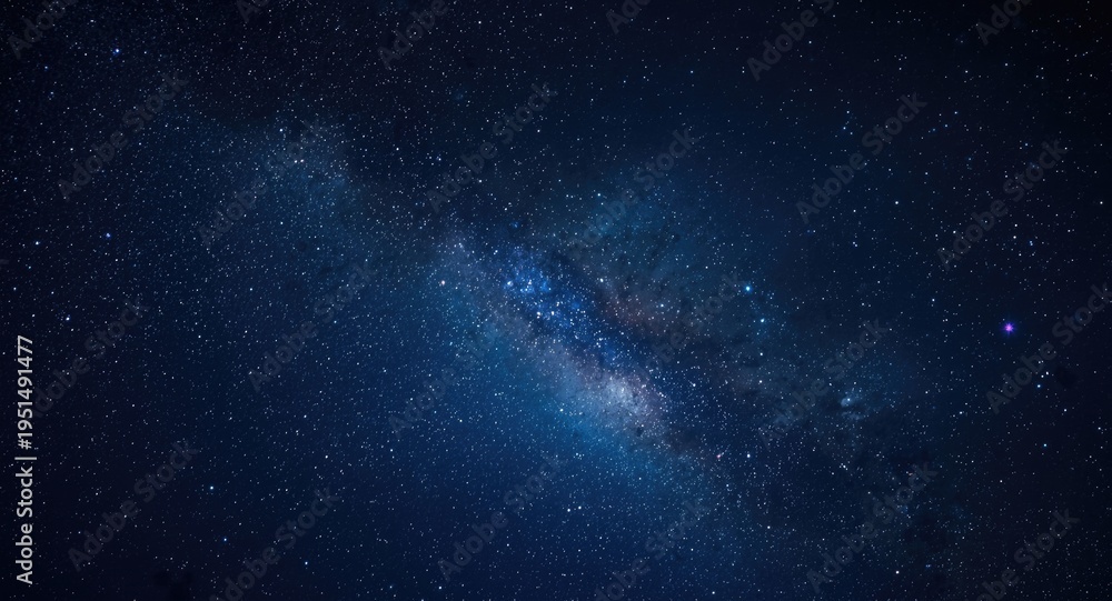 Fototapeta premium Night sky panorama displaying a luminous open blue galaxy cluster