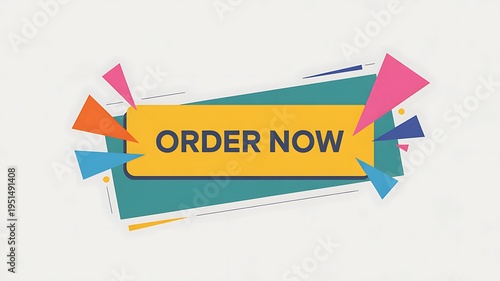 Order now button with colorful geometric shapes