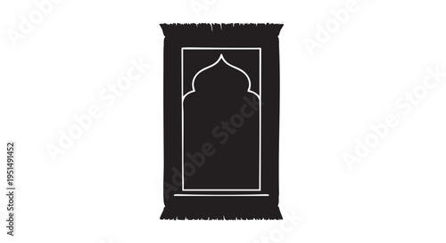 A black prayer mat with a white outline
