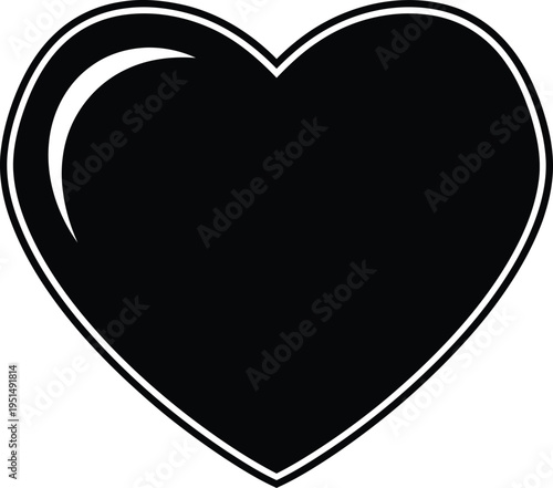 A minimalist black heart symbol with a clean white outline and a subtle highlight on the left side Vector