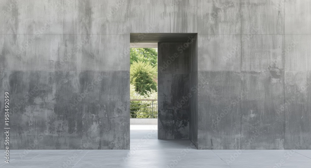 Fototapeta premium minimalist grey wall with an open door and natural light