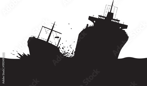 Sinking ships crashing into each other in dark silhouette
