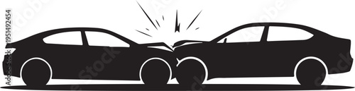 Two cars crashing into each other in black silhouette