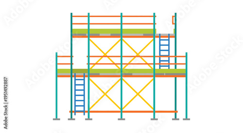 Colorful illustration of scaffolding with two platforms and ladders
