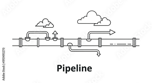 Diagram of a Pipeline with Leaks and Emissions into the Atmosphere.