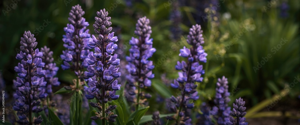 Obraz premium Flowering woodland sage with vibrant purple blue petals thriving in garden