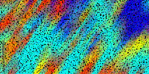 Colorful abstract pointillism background with diagonal stripes of vibrant dots in red orange yellow blue and cyan creating a lively and energetic visual for creative projects and design