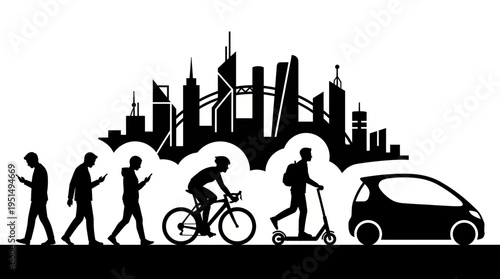City life with various transportation modes.