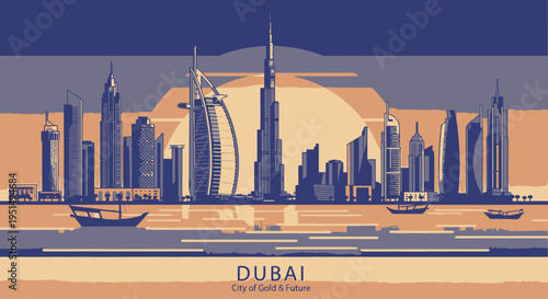 Dubai Skyline at Sunset United Arab Emirates Cityscape
