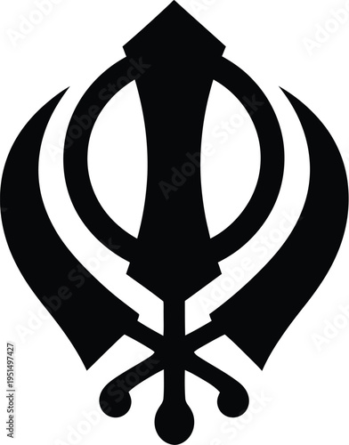 Khanda symbol representing Sikhism a double edged sword in black silhouette