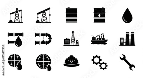 Oil and Gas Industry Icons - Extraction, Transportation, and Infrastructure.