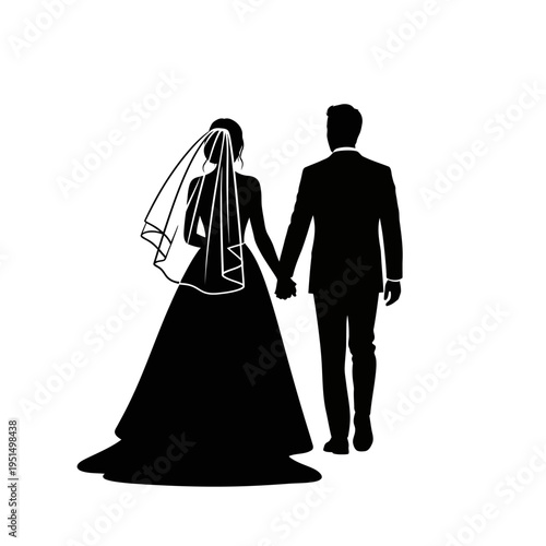 Bride and groom walking together.