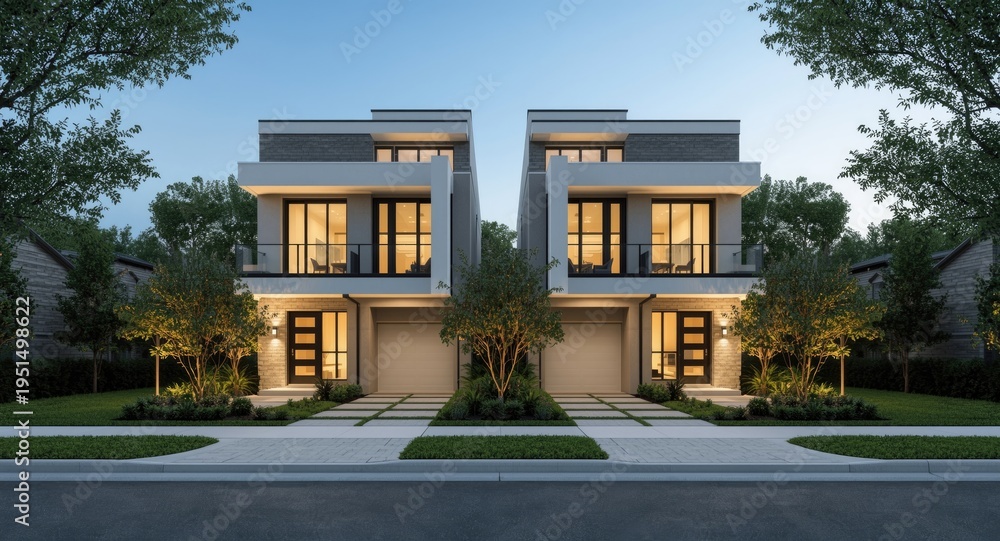 Fototapeta premium Modern twin dwelling buildings with open plan layouts