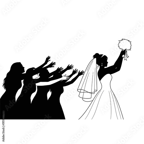 Bride Silhouette with Bouquet and Friends.