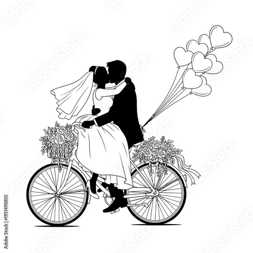 Loving Couple Riding Bicycle Together.