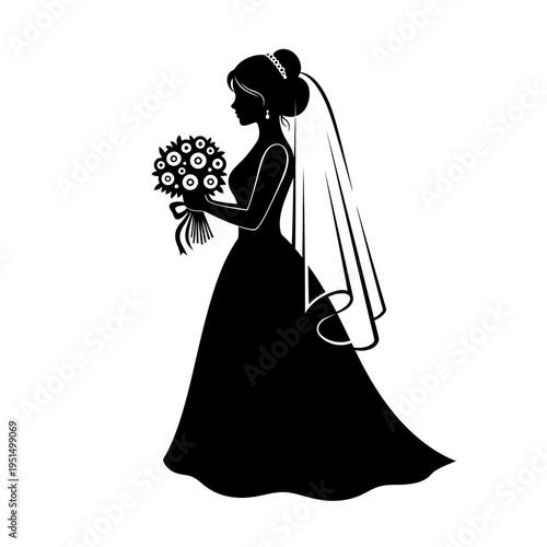 Silhouette of a wedding bride.