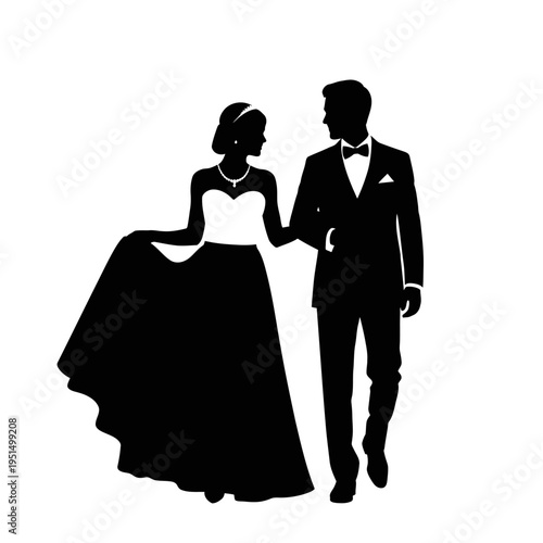 Silhouette of couple walking together.