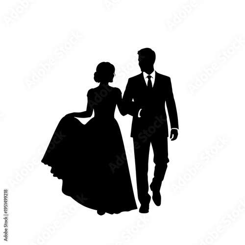 Silhouette of couple walking together.