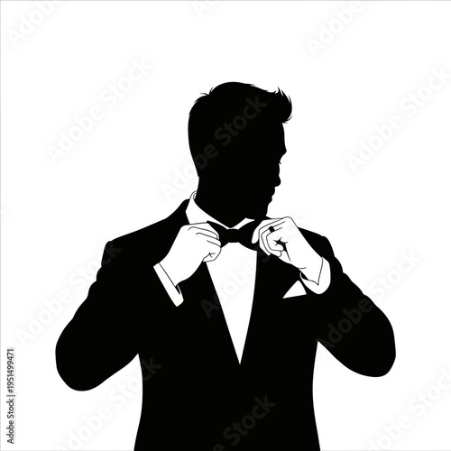 Silhouette of man in tuxedo.