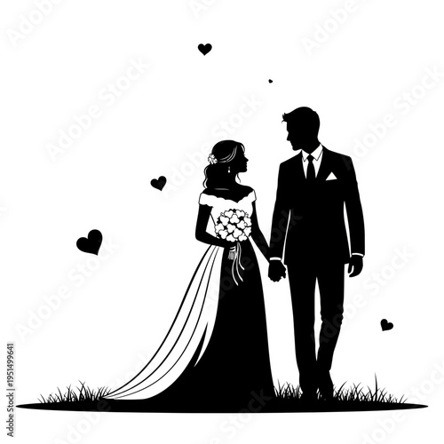 Silhouette of romantic wedding couple.