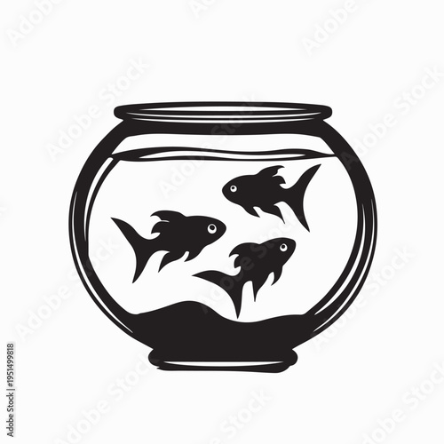 Small Fish In Round Water Bowl Silhouette Symbol Vector