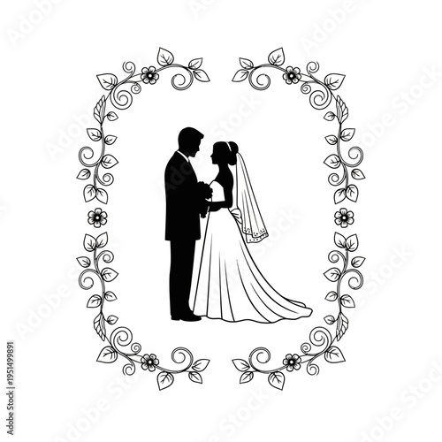Silhouette of wedding couple dancing.