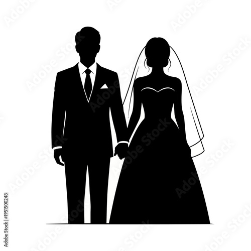 Silhouette of wedding couple standing.
