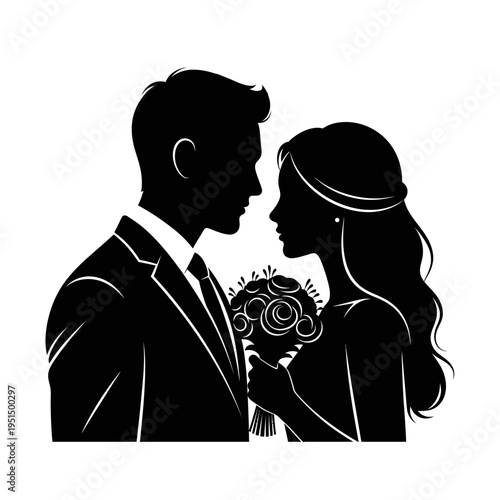 Silhouette of wedding couple together.