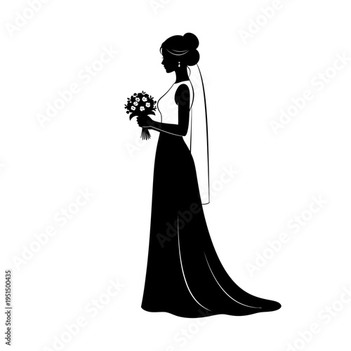 Silhouette of woman in wedding dress.