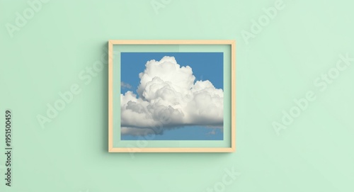Pastel green background featuring a modern framed cloud collage in trendy urban art style with negative space