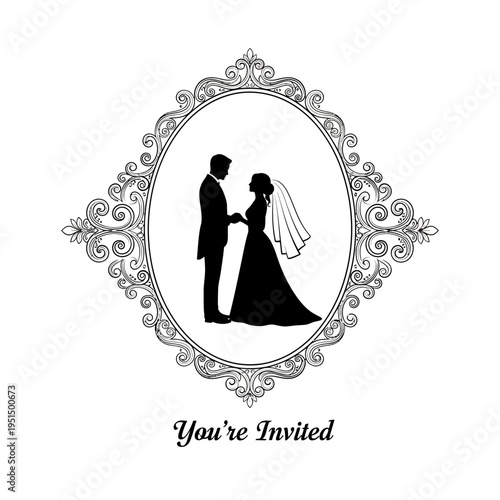 Wedding Invitation Silhouette of Bride Groom.