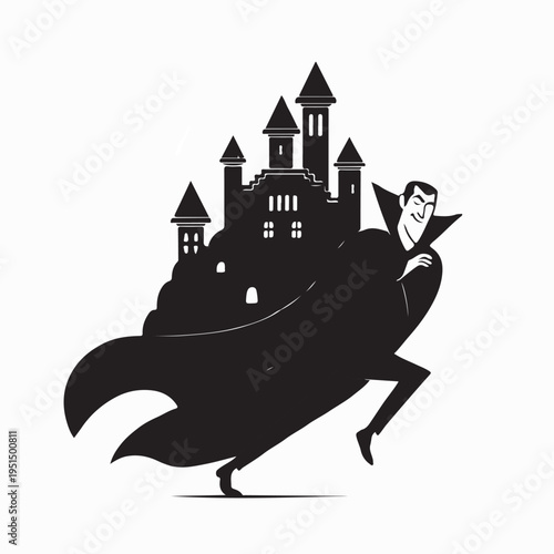 Vector Illustration Of Dracula And Old Scary Castle For Halloween Design