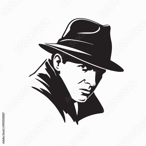 Classic Secret Agent Character Head Vector Logo For Mystery Game