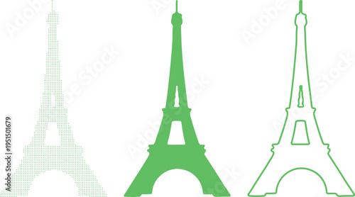 Eiffel Tower graphic representations in green on white background paris france